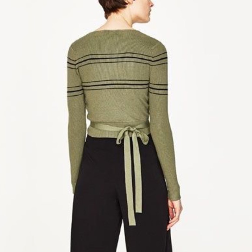 Zara Knit Striped Tie Detail Top